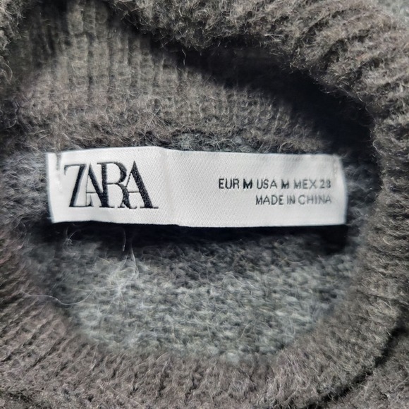 Zara Cardigan Womens Medium Gray Mock Neck Button Front Knit Sweater Top - Picture 2 of 8
